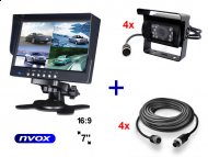 Zestaw Monitor samochodowy LCD 7" cofania obsługa 4 kamer 4 Samochodowe kamery cofania oraz 4 kable 4PIN o długości 10m - NVOX HM740QUAD-GDB2094-4PIN10m